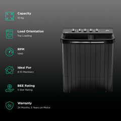 Godrej 10 kg 5 Star Semi Automatic Washing Machine with Aqua Power Pulsator (Edge Rio, WS EDGE RIO 100 5.0 TB3 SLGR, Slate Grey)