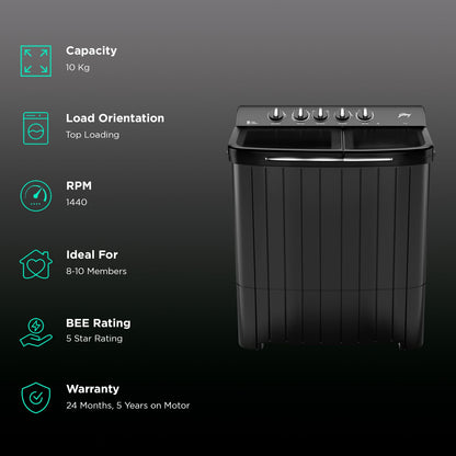 Godrej 10 kg 5 Star Semi Automatic Washing Machine with Aqua Power Pulsator (Edge Rio, WS EDGE RIO 100 5.0 TB3 SLGR, Slate Grey)