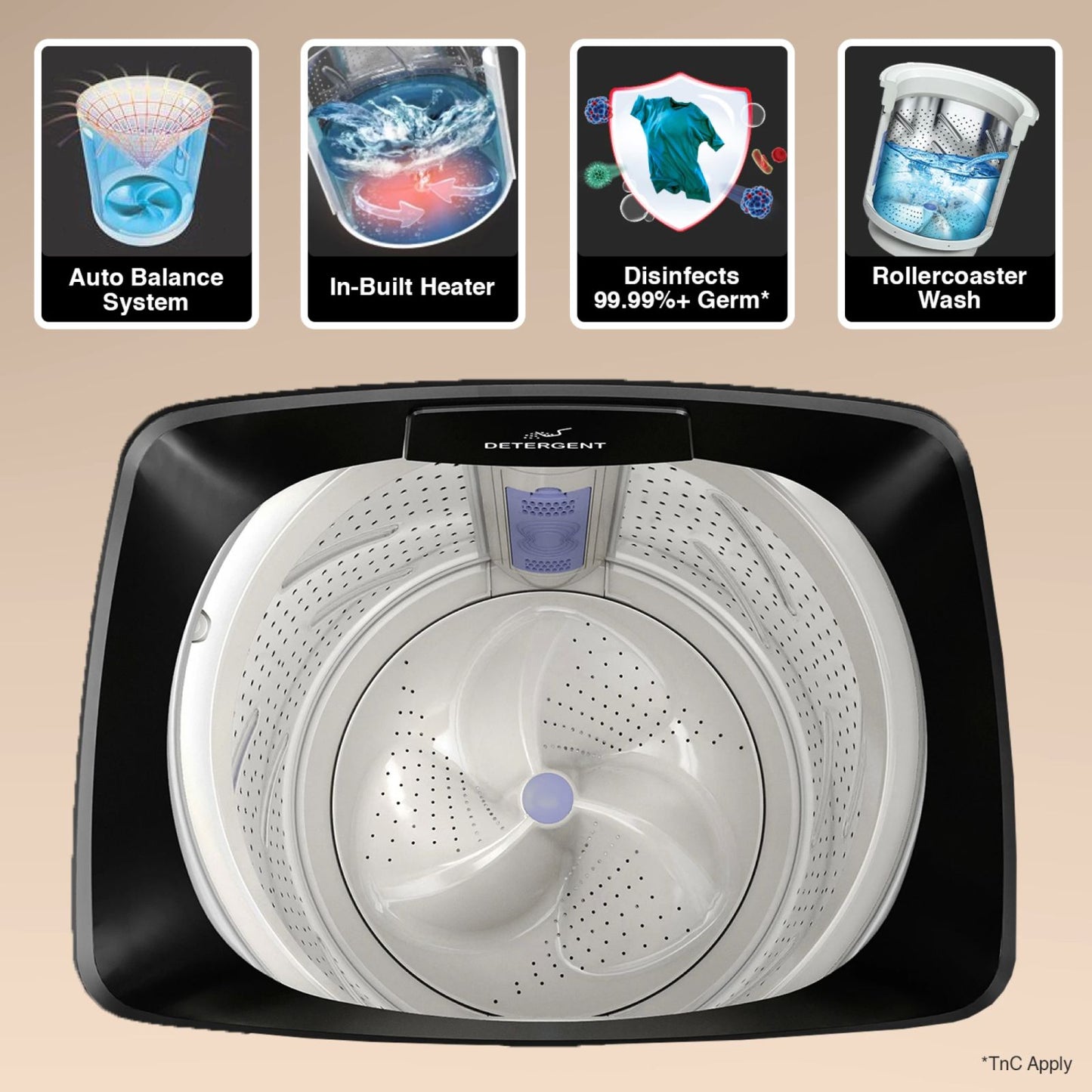 Godrej 7.5 kg 5 Star Fully Automatic Top Load Washing Machine (Magnus, WTEON MGNS 75 5.0 FDTG MTBK, Built In Heater, Metallic Black)