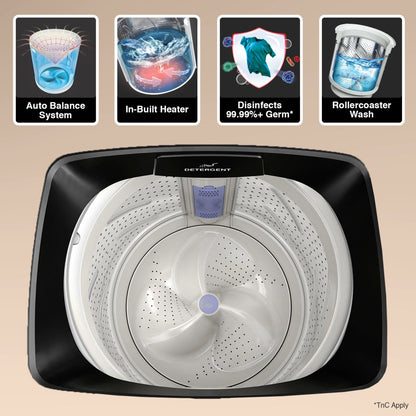 Godrej 7.5 kg 5 Star Fully Automatic Top Load Washing Machine (Magnus, WTEON MGNS 75 5.0 FDTG MTBK, Built In Heater, Metallic Black)