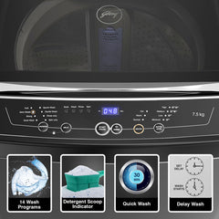 Godrej 7.5 kg 5 Star Fully Automatic Top Load Washing Machine (Magnus, WTEON MGNS 75 5.0 FDTG MTBK, Built In Heater, Metallic Black)