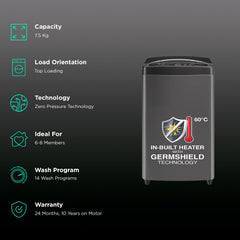 Godrej 7.5 kg 5 Star Fully Automatic Top Load Washing Machine (Magnus, WTEON MGNS 75 5.0 FDTG MTBK, Built In Heater, Metallic Black)