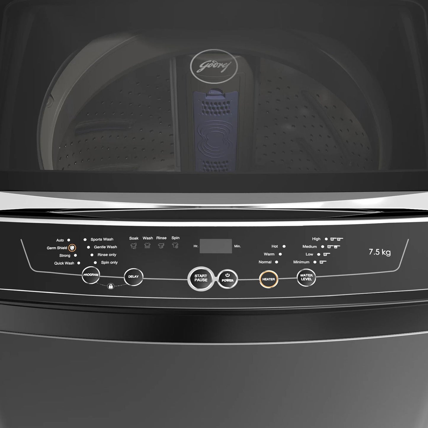 Godrej 7.5 kg 5 Star Fully Automatic Top Load Washing Machine (Magnus, WTEON MGNS 75 5.0 FDTG MTBK, Built In Heater, Metallic Black)