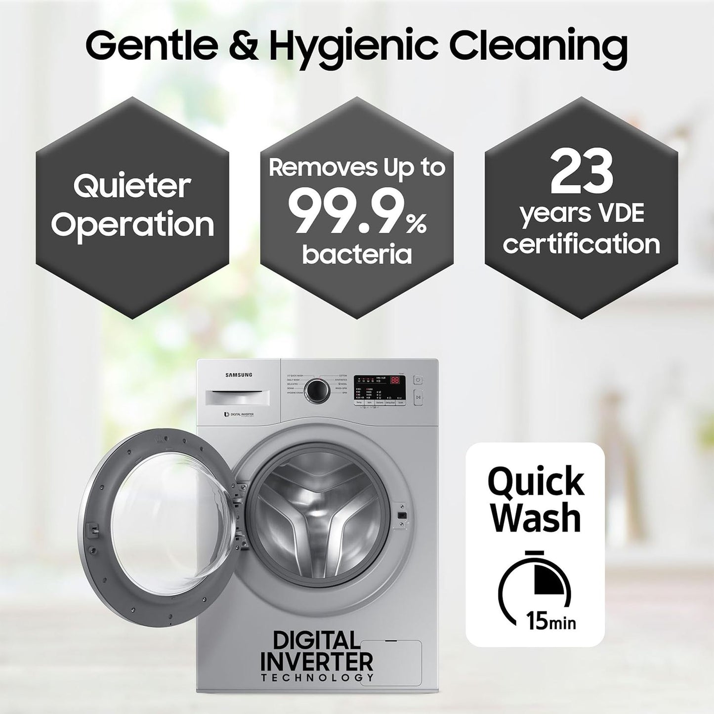 SAMSUNG 7 kg 5 Star Fully Automatic Front Load Washing Machine (WW70R20GLSS/TL, DIT Motor, Silver)