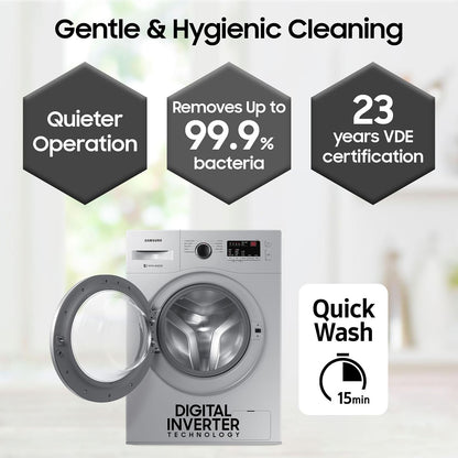 SAMSUNG 7 kg 5 Star Fully Automatic Front Load Washing Machine (WW70R20GLSS/TL, DIT Motor, Silver)