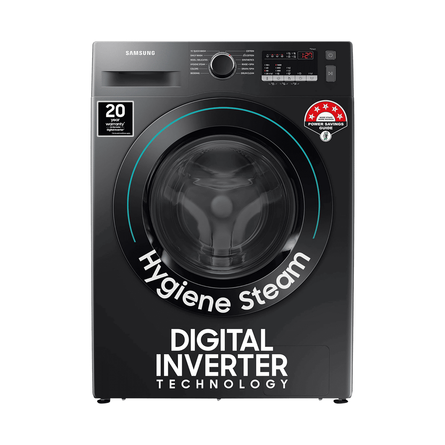 SAMSUNG 9 kg 5 Star Inverter Fully Automatic Front Load Washing Machine (WW90T4040CB1TL, Digital Inverter Motor, Black)