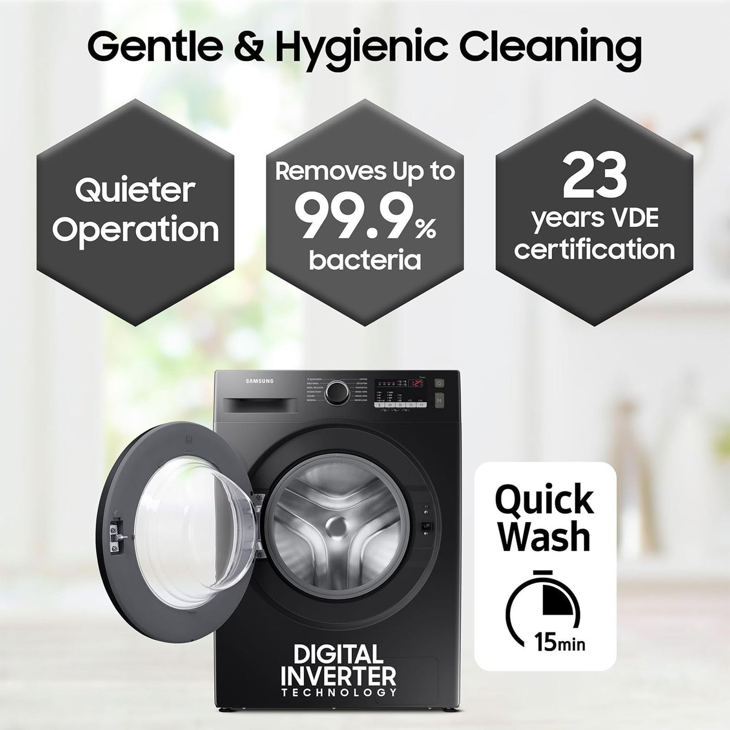 SAMSUNG 9 kg 5 Star Inverter Fully Automatic Front Load Washing Machine (WW90T4040CB1TL, Digital Inverter Motor, Black)