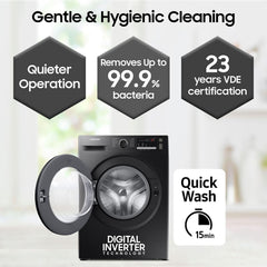 SAMSUNG 9 kg 5 Star Inverter Fully Automatic Front Load Washing Machine (WW90T4040CB1TL, Digital Inverter Motor, Black)