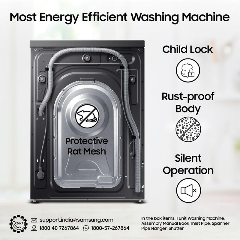 SAMSUNG 9 kg 5 Star Inverter Fully Automatic Front Load Washing Machine (WW90T4040CB1TL, Digital Inverter Motor, Black)