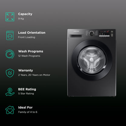 SAMSUNG 9 kg 5 Star Inverter Fully Automatic Front Load Washing Machine (WW90T4040CB1TL, Digital Inverter Motor, Black)