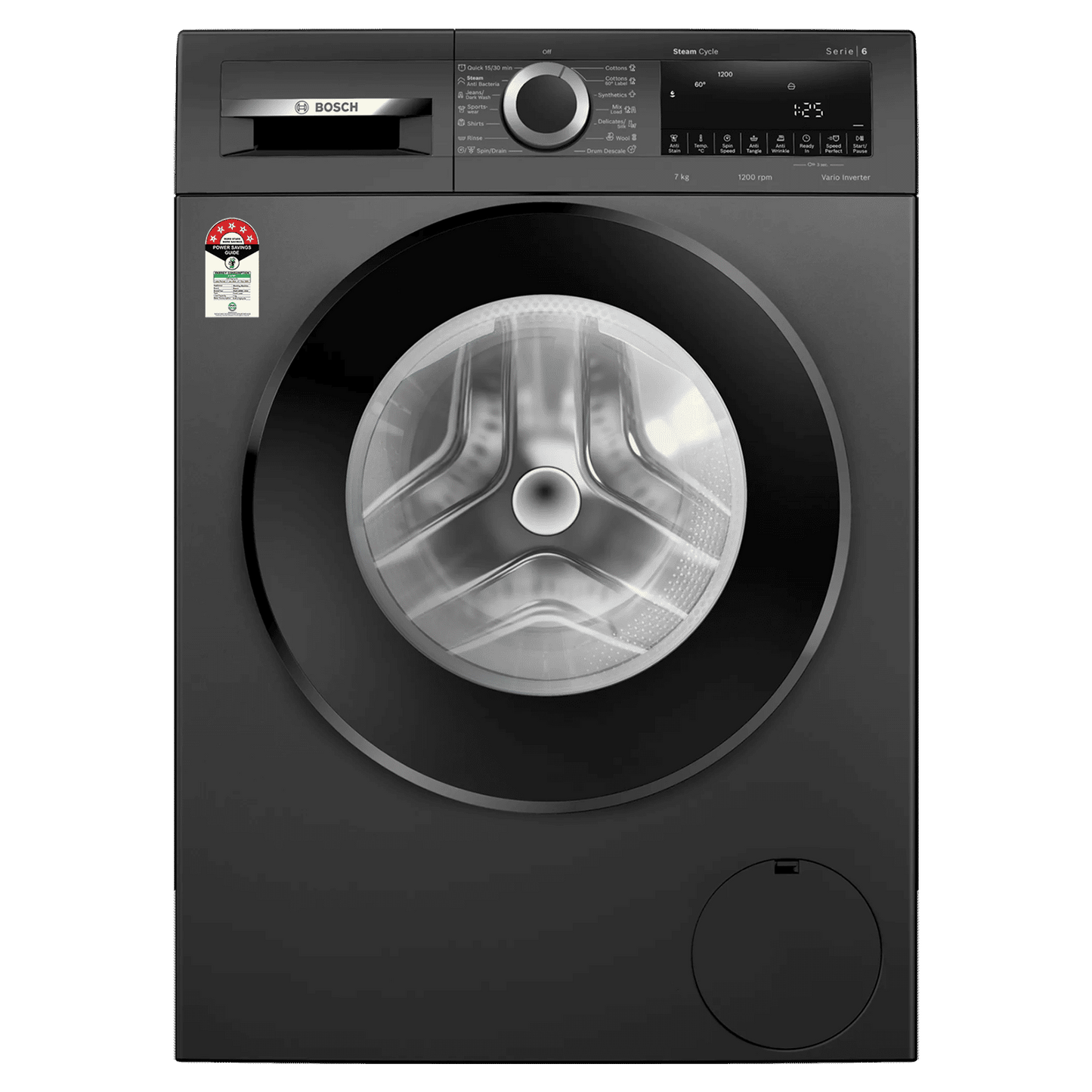 BOSCH 7 kg 5 Star Fully Automatic Front Load Washing Machine (Series 4, WGA12208IN, Anti Stain Program, Black)