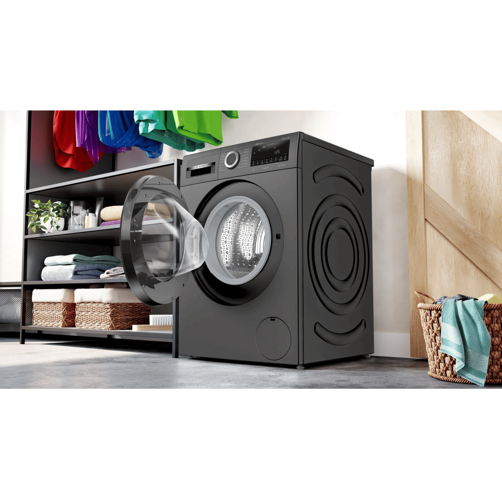 BOSCH 7 kg 5 Star Fully Automatic Front Load Washing Machine (Series 4, WGA12208IN, Anti Stain Program, Black)