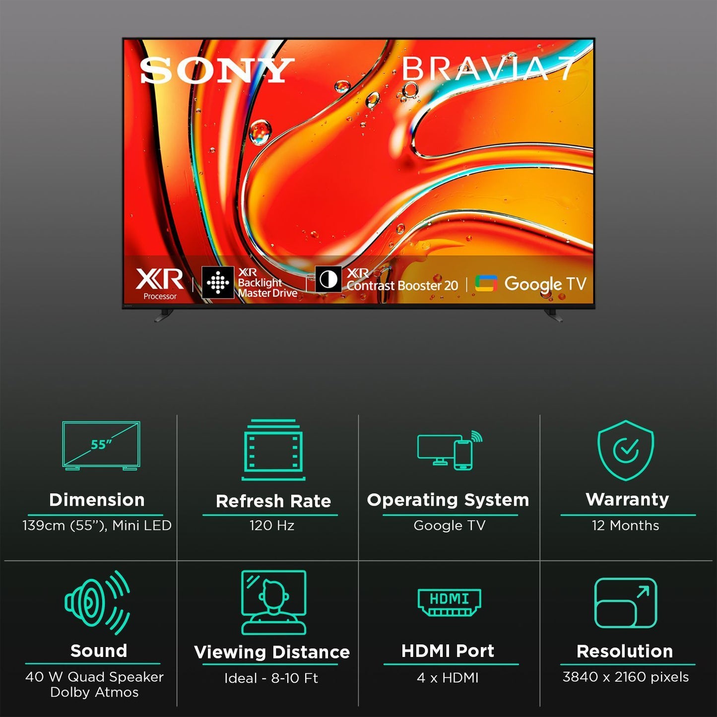 SONY BRAVIA 7 139.7 cm (55 inch) Mini LED 4K Ultra HD Smart Android TV with Dolby Vision & Dolby Atmos (2024 model)