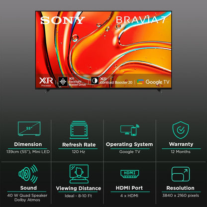 SONY BRAVIA 7 139.7 cm (55 inch) Mini LED 4K Ultra HD Smart Android TV with Dolby Vision & Dolby Atmos (2024 model)
