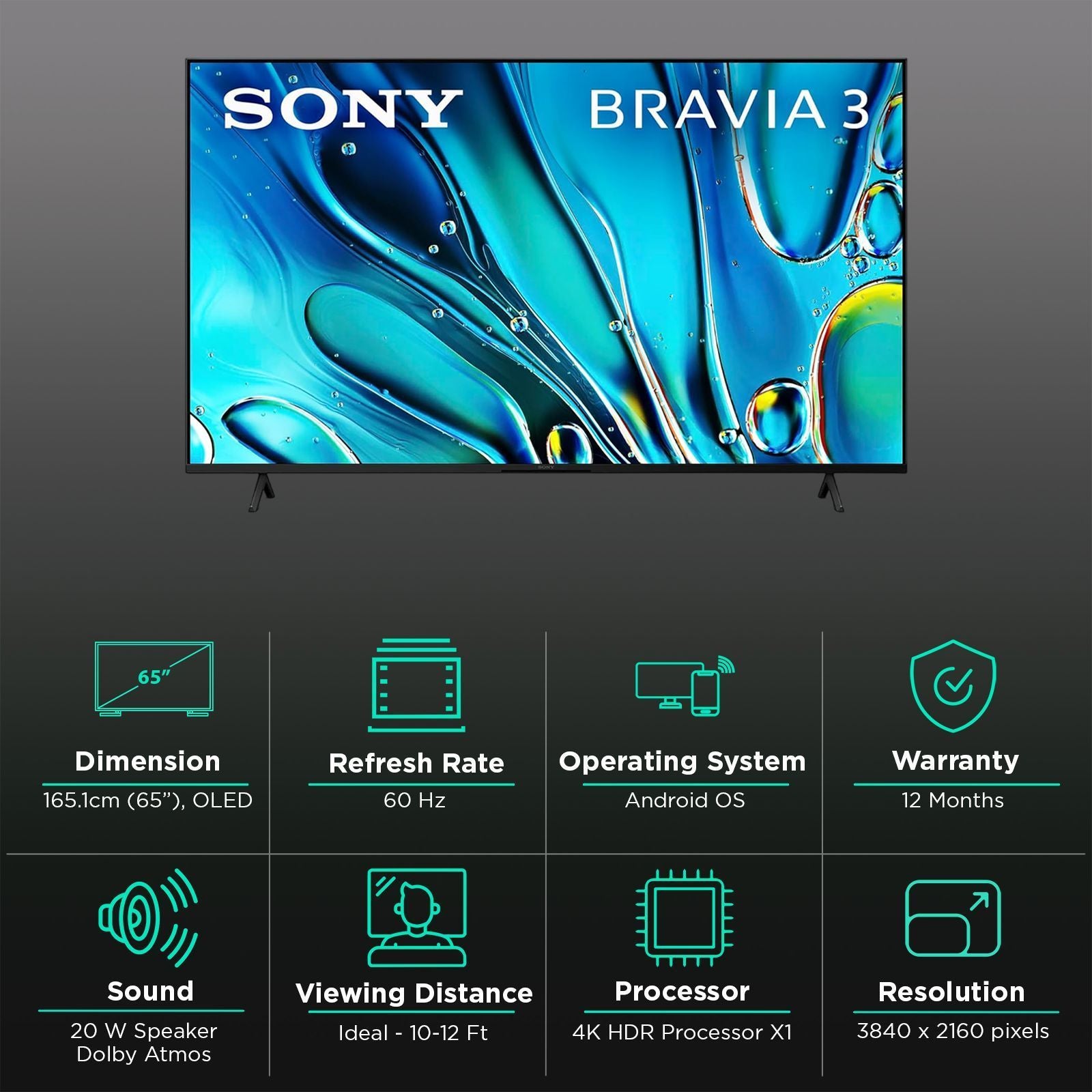 SONY BRAVIA 3 165.1 cm (65 inch) LCD 4K Ultra HD Smart Android TV with Dolby Vision & Dolby Atmos (2024 model)