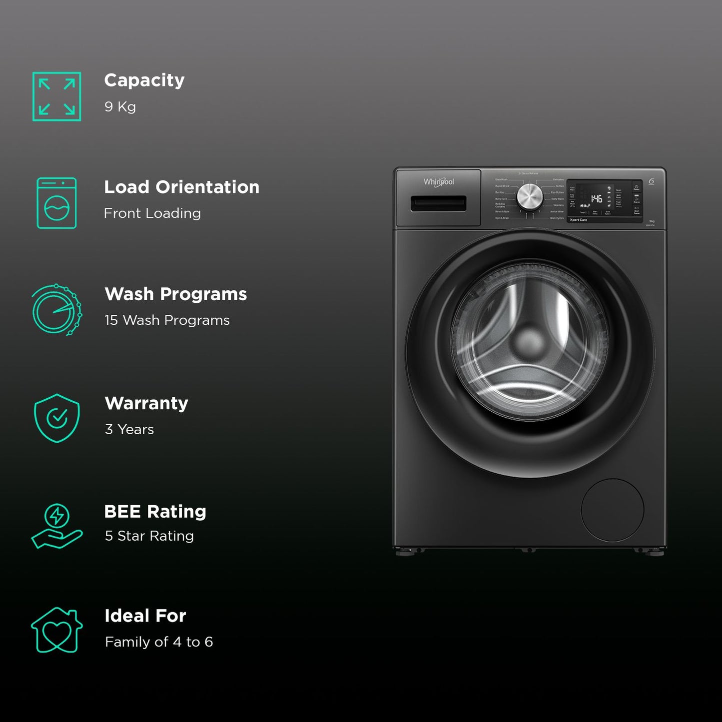 Whirlpool 9 kg 5 Star Inverter Fully Automatic Front Load Washing Machine (XPERT CARE OZONE, XO9012BYV53E, In-built Heater, Volcano Grey)