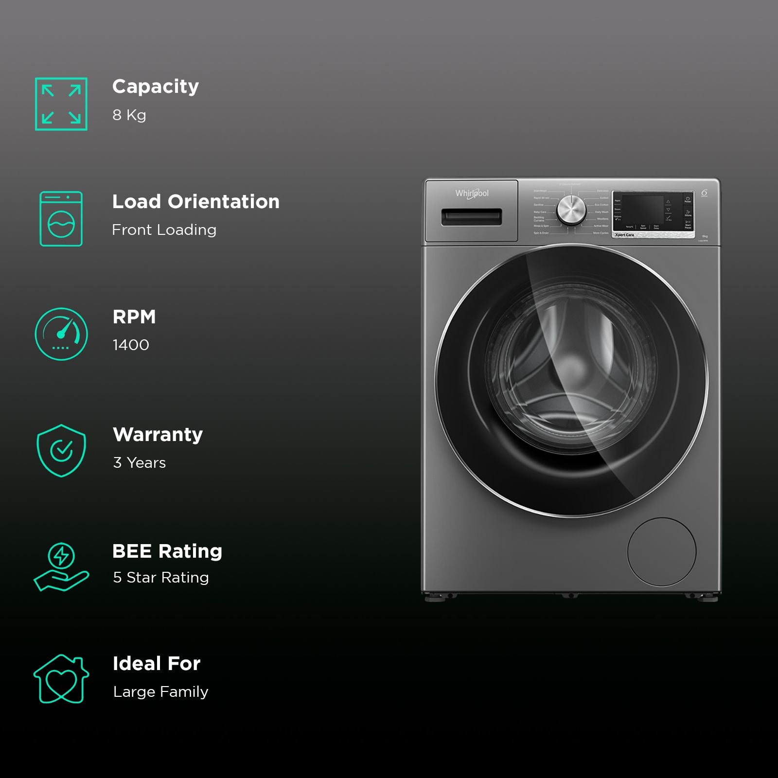 Whirlpool 8 kg 5 Star Inverter Fully Automatic Front Load Washing