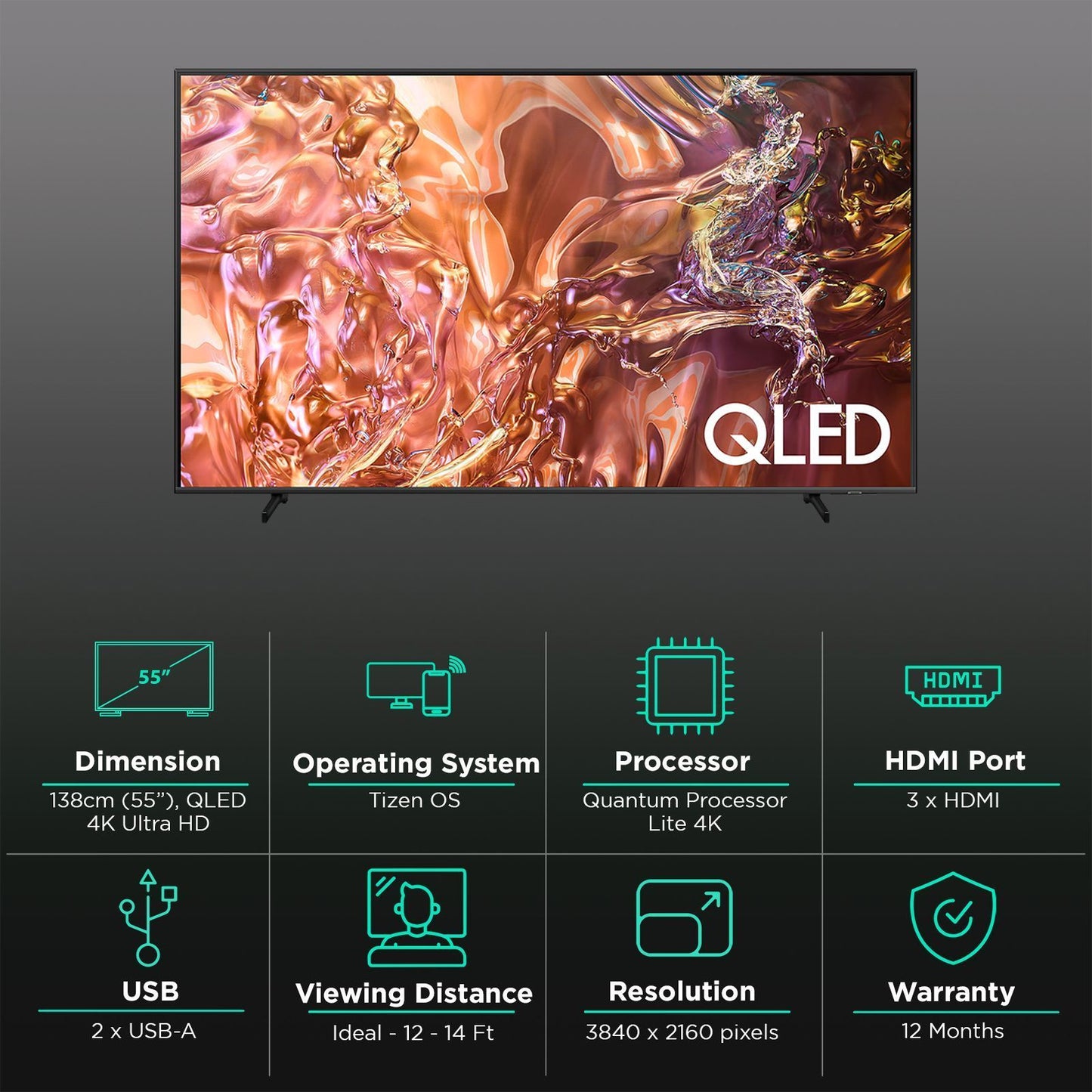 SAMSUNG QE1D 139.7 cm (55 inch) QLED 4K Ultra HD Smart Tizen TV with 4K Upscaling (2024 model)