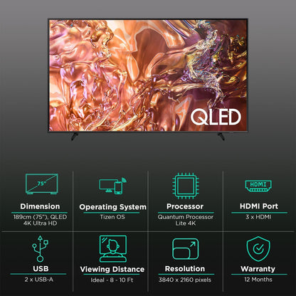 SAMSUNG QE1D 190.5 cm (75 inch) QLED 4K Ultra HD Smart Tizen TV with 4K Upscaling (2024 model)