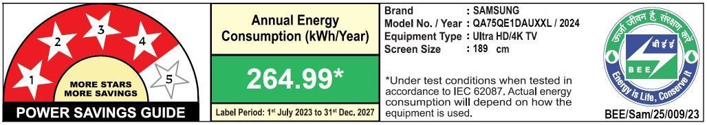 SAMSUNG QE1D 190.5 cm (75 inch) QLED 4K Ultra HD Smart Tizen TV with 4K Upscaling (2024 model)