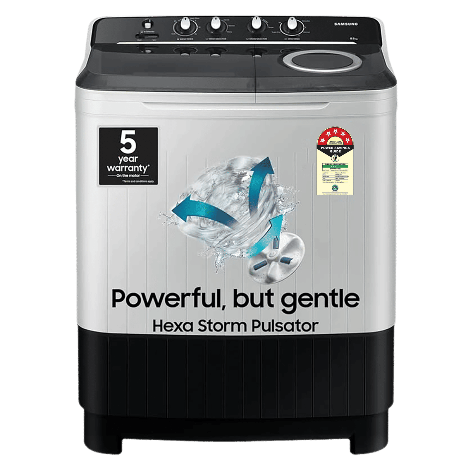 SAMSUNG 10.5 kg 5 Star Semi Automatic Washing Machine with Hexa Storm Pulsator (WT10C4260GG/TL, Light Gray)