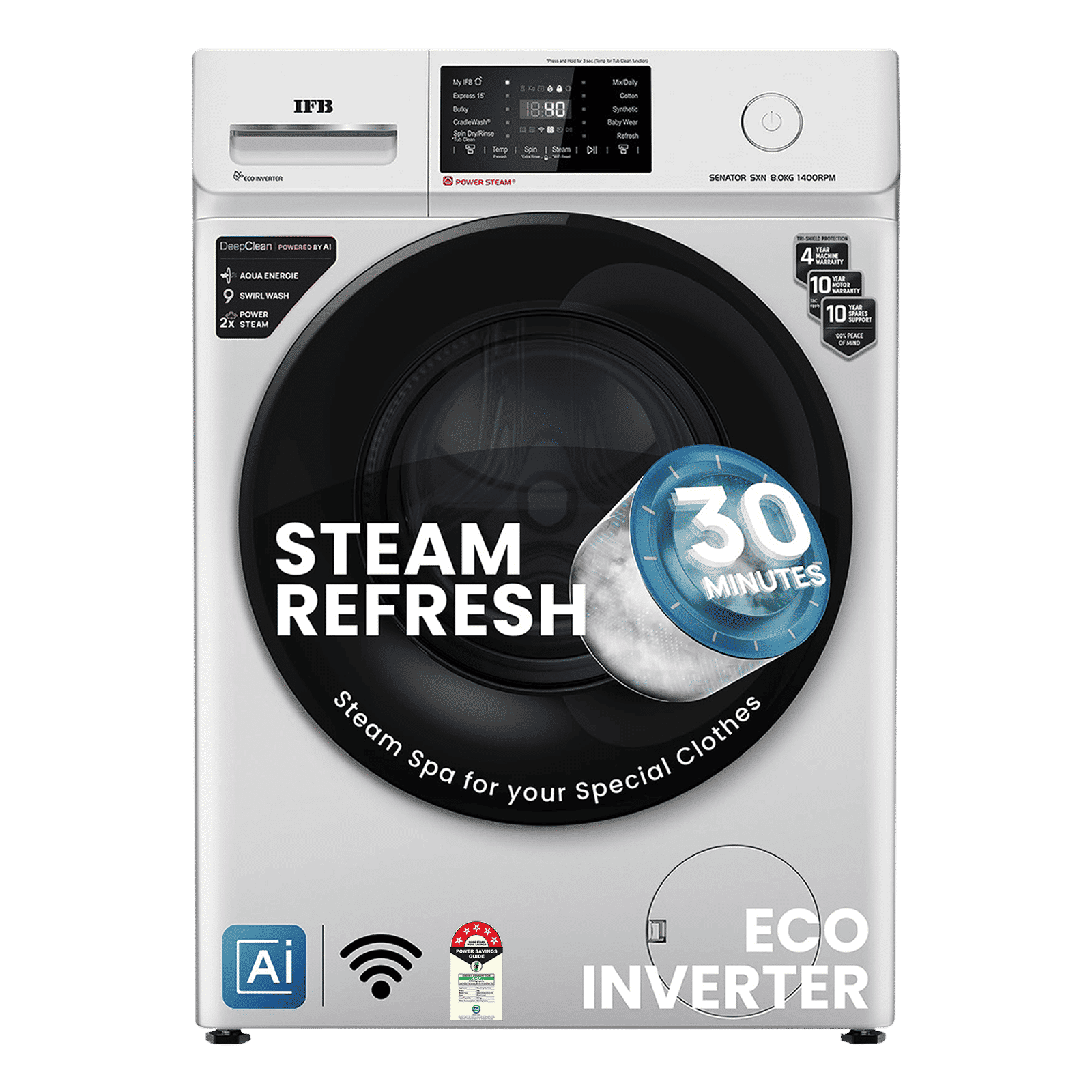 IFB 8 kg 5 Star Wi-Fi Inverter Fully Automatic Front Load Washing Machine (Senator SXN 8014, AI Technology, Rich Silver)