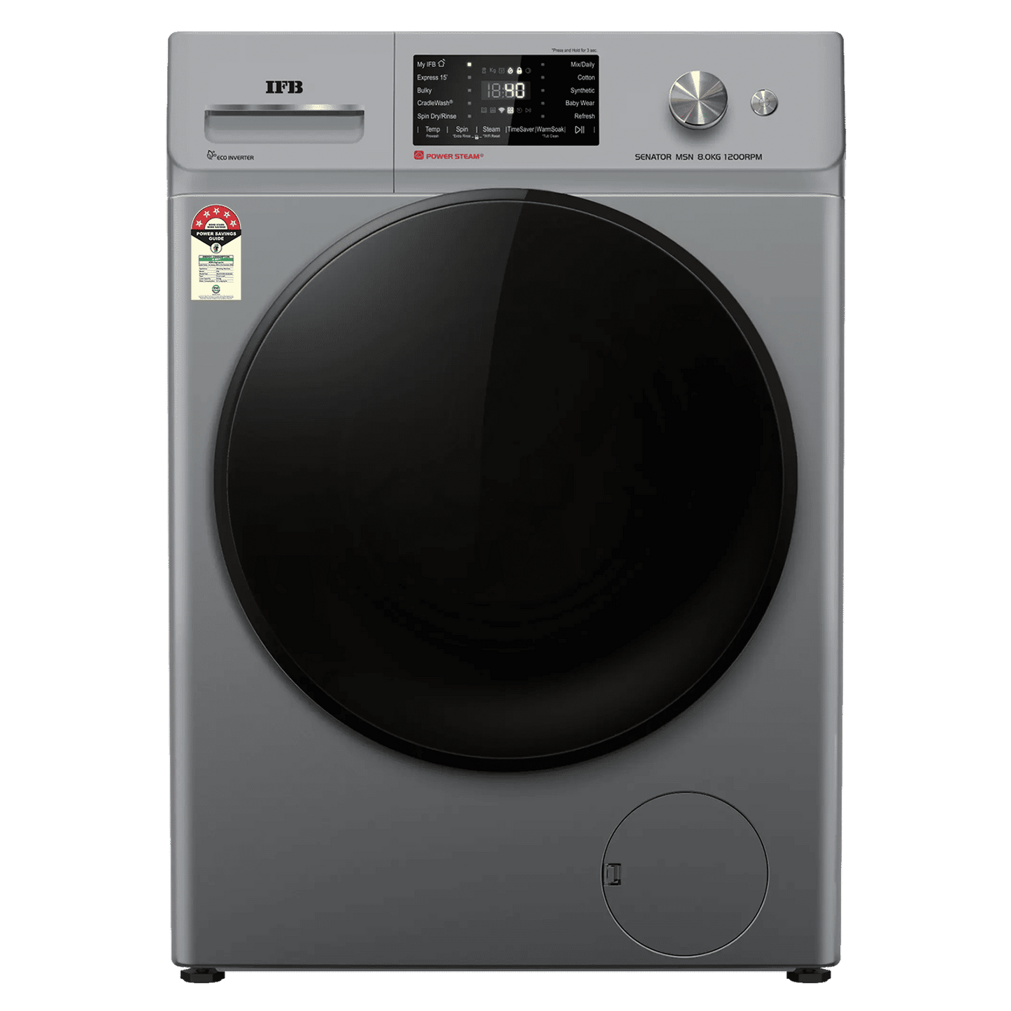 IFB 8 kg 5 Star Wi-Fi Fully Automatic Front Load Washing Machine (Senator MSN 8012K, 3D Wash System, Metallic Silver)