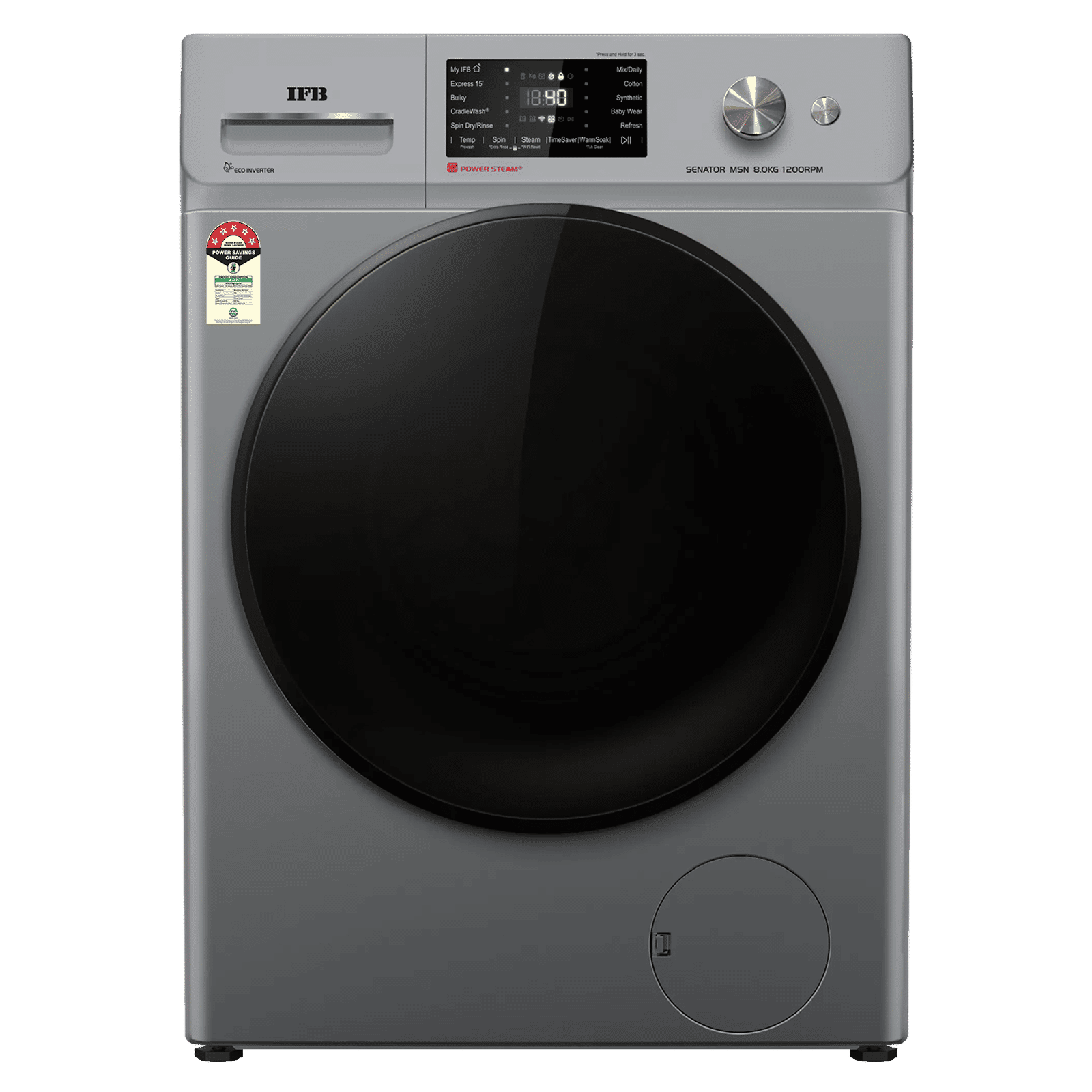 IFB 8 kg 5 Star Wi-Fi Fully Automatic Front Load Washing Machine (Senator MSN 8012K, 3D Wash System, Metallic Silver)