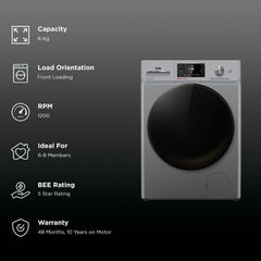 IFB 8 kg 5 Star Wi-Fi Fully Automatic Front Load Washing Machine (Senator MSN 8012K, 3D Wash System, Metallic Silver)
