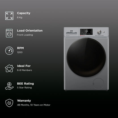 IFB 8 kg 5 Star Wi-Fi Fully Automatic Front Load Washing Machine (Senator MSN 8012K, 3D Wash System, Metallic Silver)
