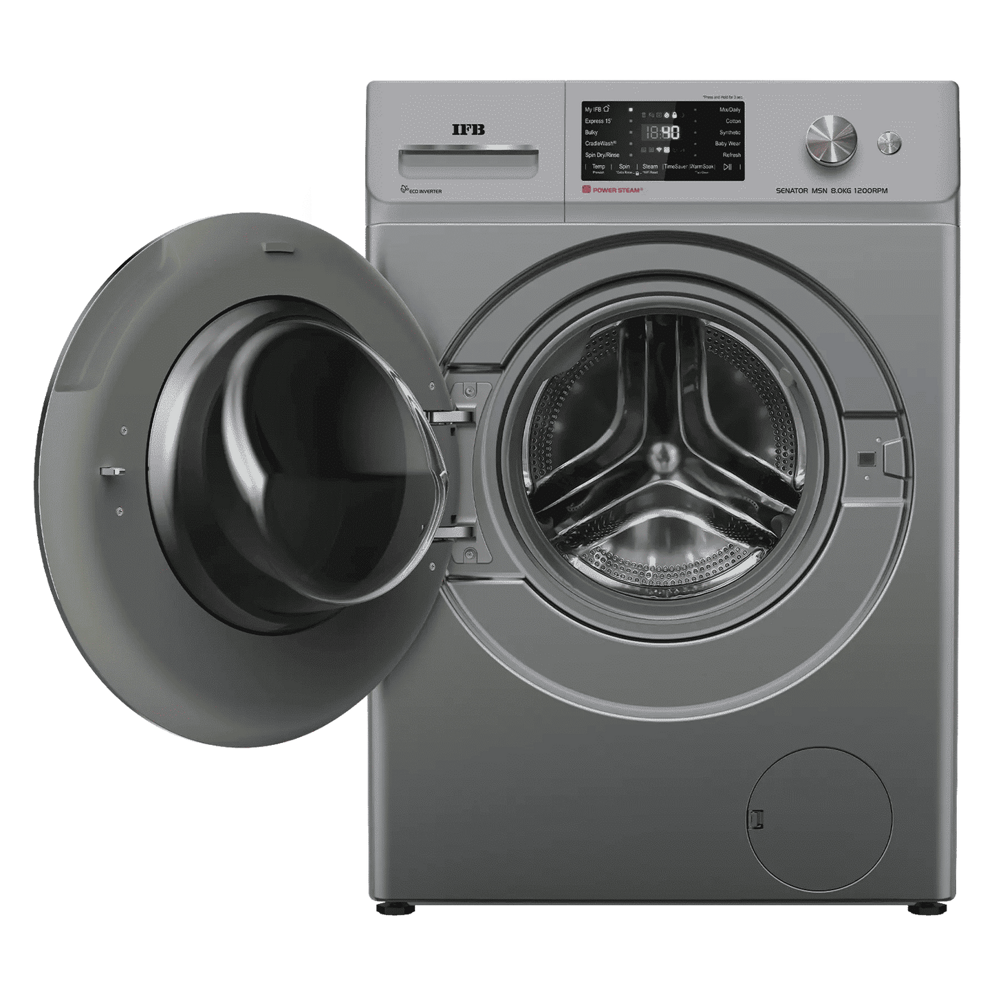 IFB 8 kg 5 Star Wi-Fi Fully Automatic Front Load Washing Machine (Senator MSN 8012K, 3D Wash System, Metallic Silver)