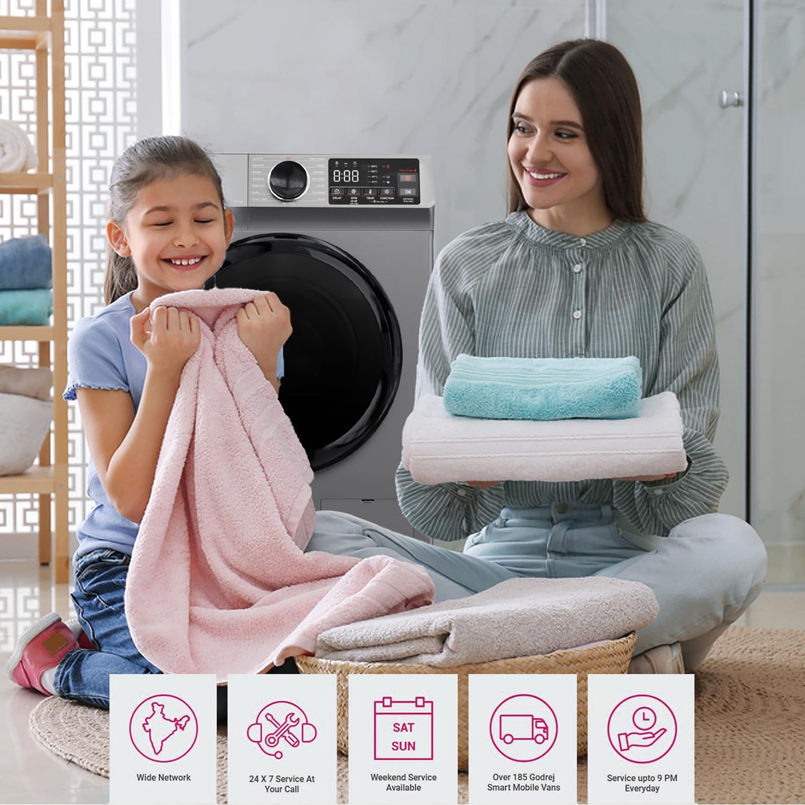 Godrej 9 kg 5 Star Inverter Fully Automatic Front Load Washing Machine (Eon Celesta, WFEON CEL 9014 IEBT SLSR, In-built Heater, Silver Stream)