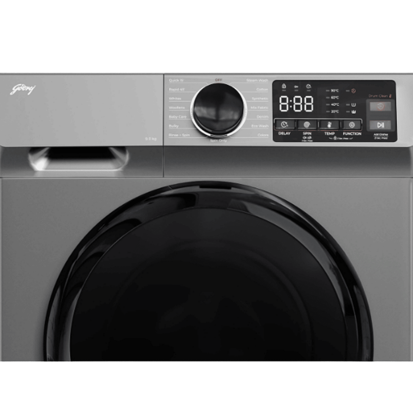 Godrej 9 kg 5 Star Inverter Fully Automatic Front Load Washing Machine (Eon Celesta, WFEON CEL 9014 IEBT SLSR, In-built Heater, Silver Stream)