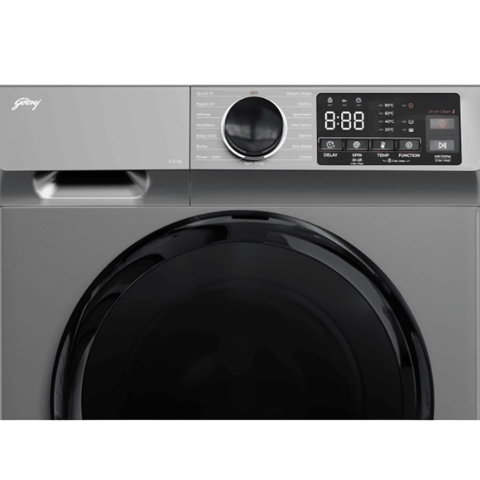 Godrej 9 kg 5 Star Inverter Fully Automatic Front Load Washing Machine (Eon Celesta, WFEON CEL 9014 IEBT SLSR, In-built Heater, Silver Stream)