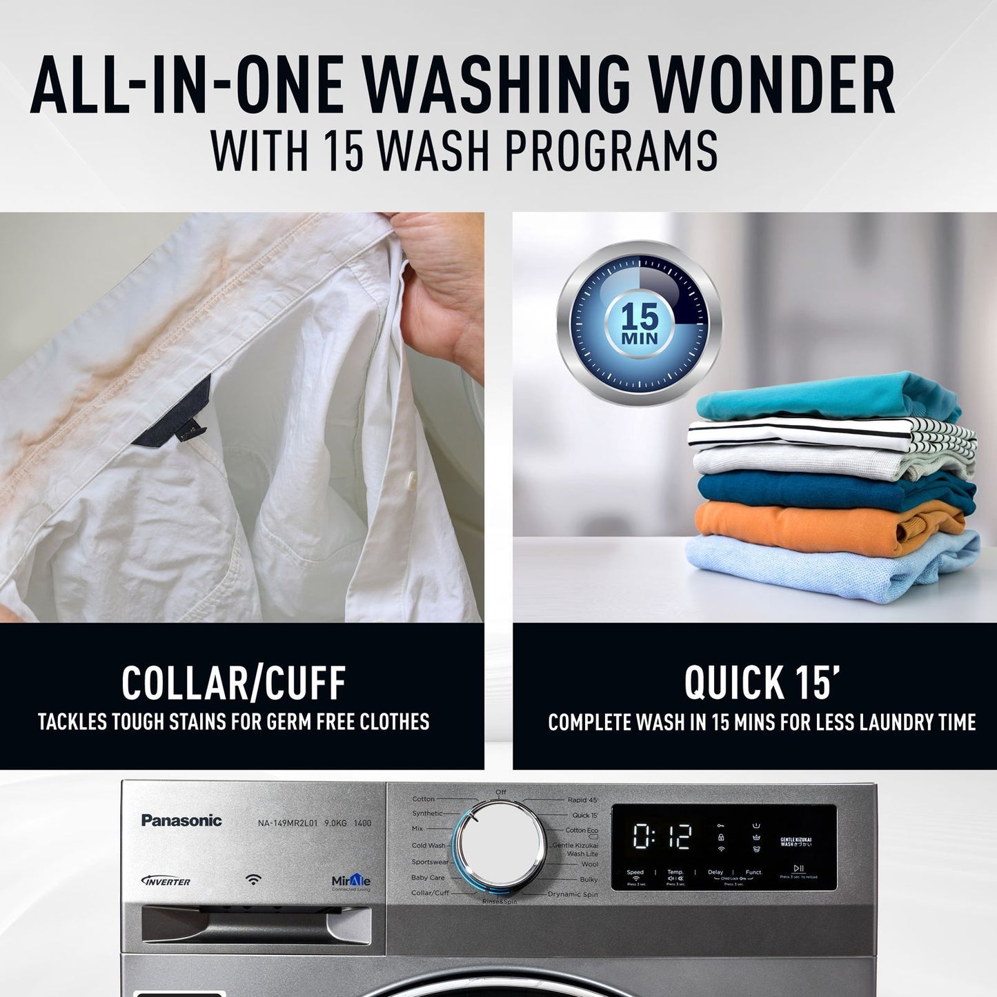 Panasonic 8 kg 5 Star Wi-Fi Fully Automatic Front Load Washing Machine (NA-148MR2L01, In-built Heater, Dark Silver)