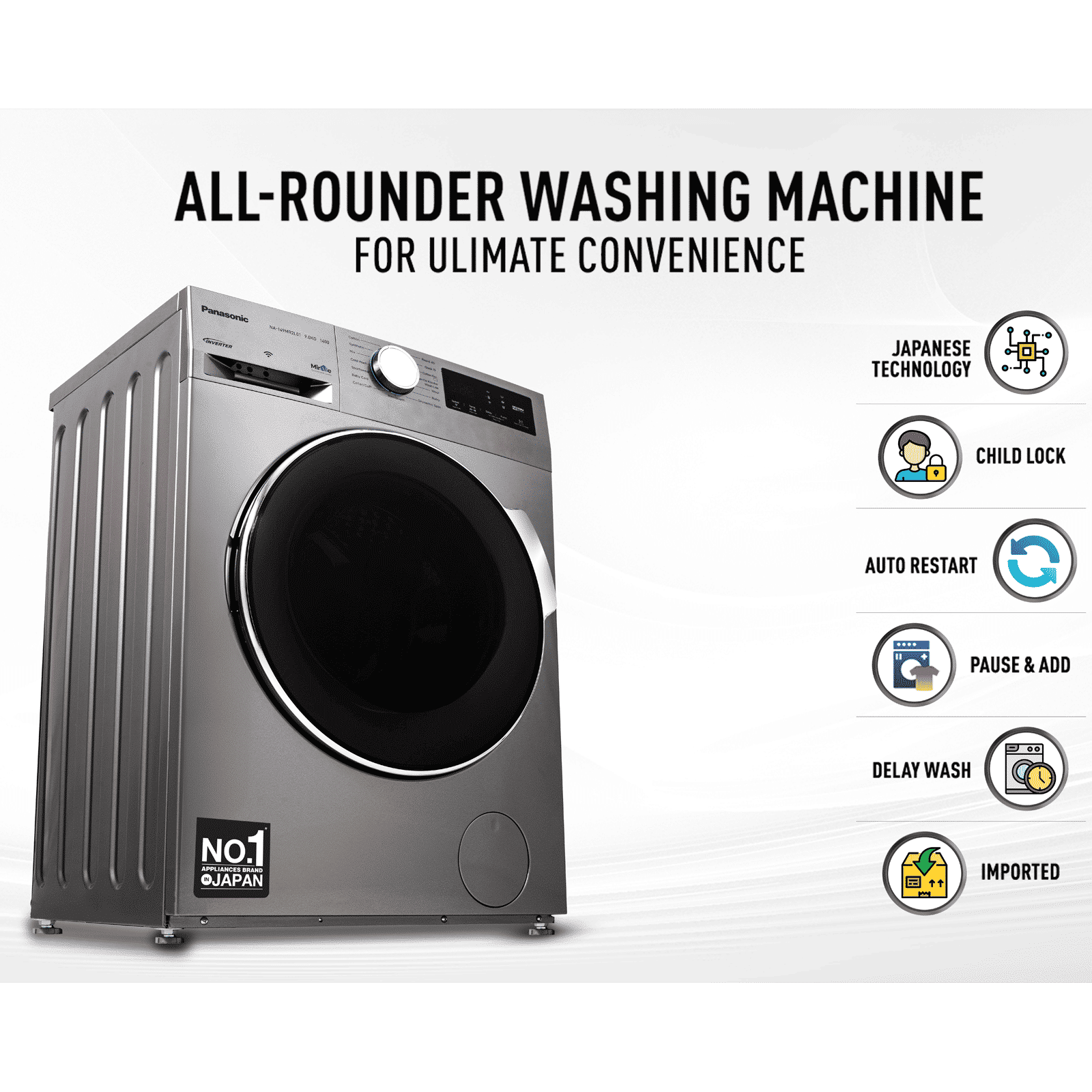 Panasonic 8 kg 5 Star Wi-Fi Fully Automatic Front Load Washing Machine (NA-148MR2L01, In-built Heater, Dark Silver)