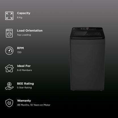 IFB 8 kg 5 Star Fully Automatic Top Load Washing Machine (TL801MB1S, AI Technology, Midnight Black)