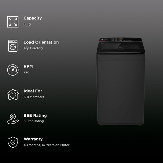 IFB 8 kg 5 Star Fully Automatic Top Load Washing Machine (TL801MB1S, AI Technology, Midnight Black)