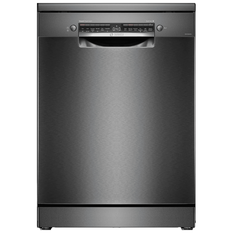 BOSCH Series 6 15 Place Settings Free Standing Dishwasher with Anti-Fingerprint (No Pre-rinse Required, Black Inox)
