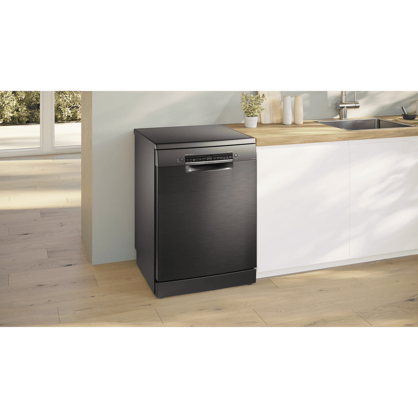 BOSCH Series 6 15 Place Settings Free Standing Dishwasher with Anti-Fingerprint (No Pre-rinse Required, Black Inox)