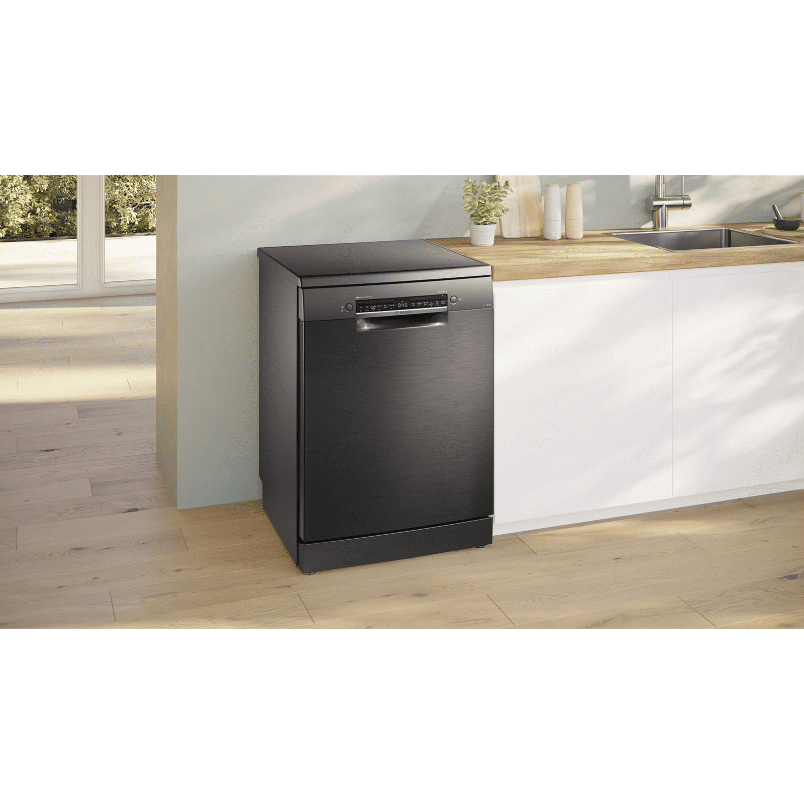 BOSCH Series 6 15 Place Settings Free Standing Dishwasher with Anti-Fingerprint (No Pre-rinse Required, Black Inox)