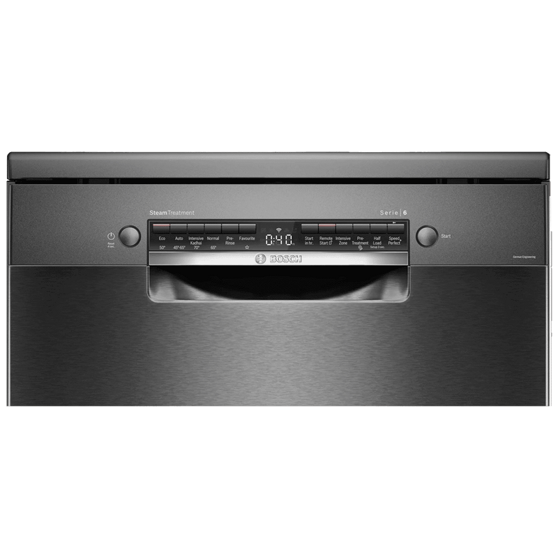 BOSCH Series 6 15 Place Settings Free Standing Dishwasher with Anti-Fingerprint (No Pre-rinse Required, Black Inox)