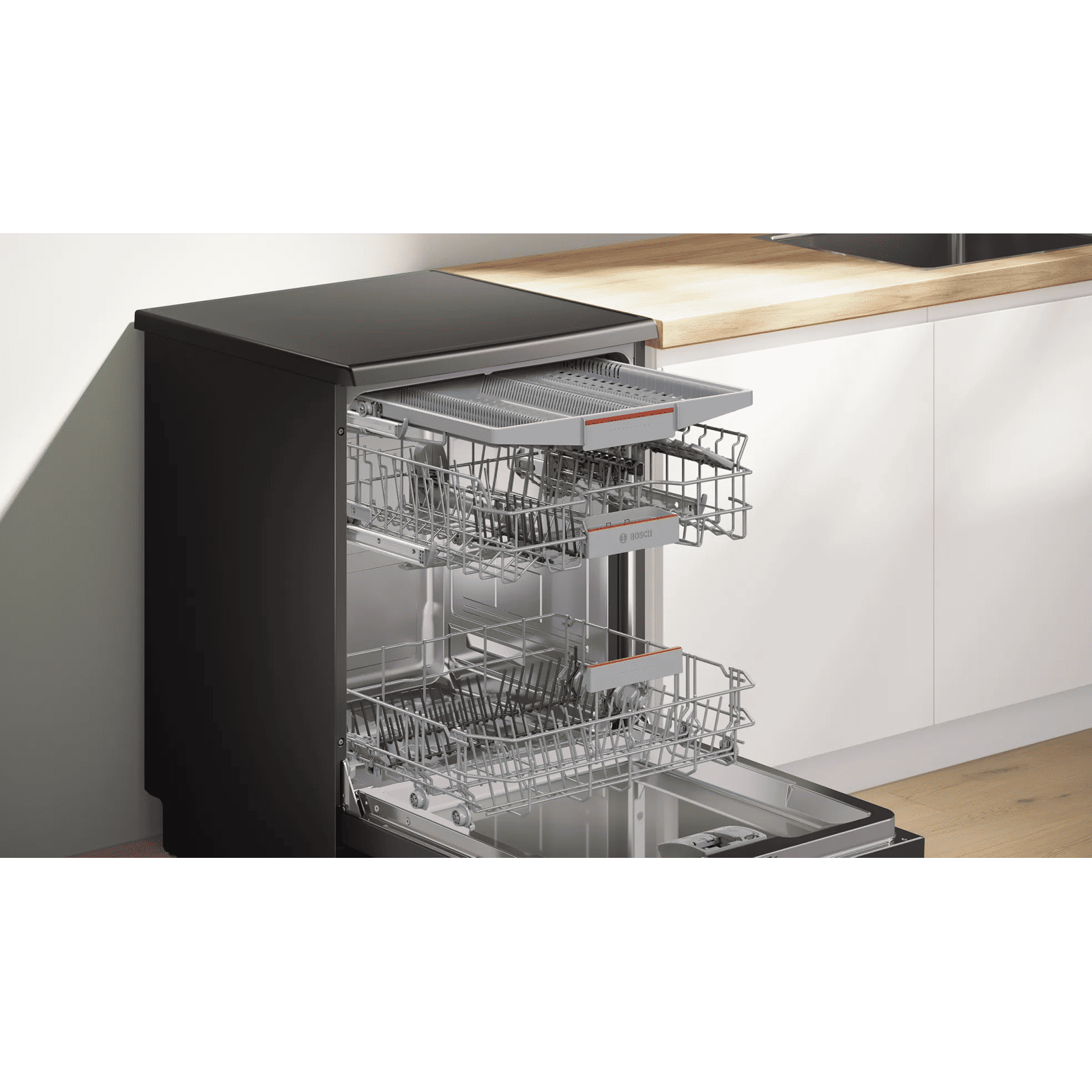BOSCH Series 6 15 Place Settings Free Standing Dishwasher with Anti-Fingerprint (No Pre-rinse Required, Black Inox)