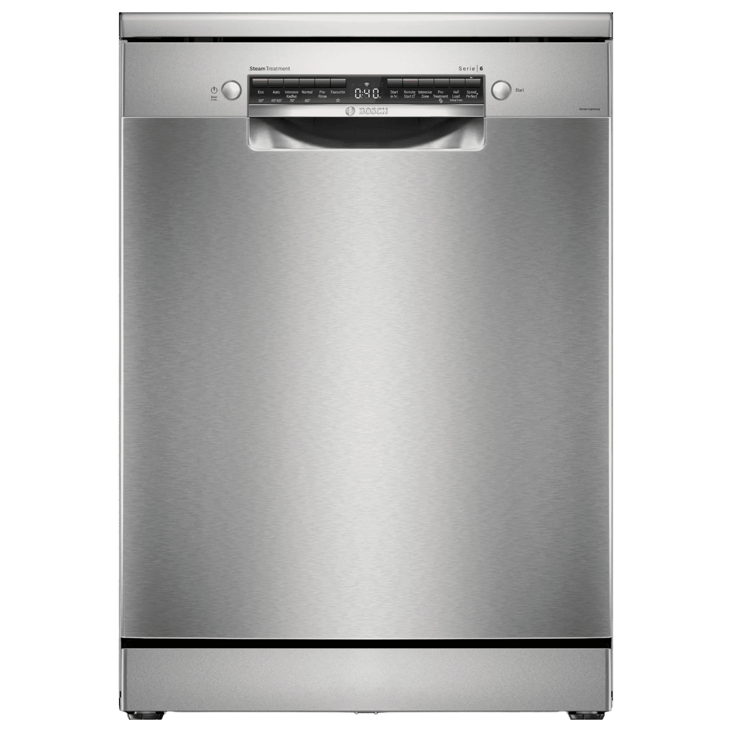 BOSCH Series 6 15 Place Settings Free Standing Dishwasher with Anti-Fingerprint (No Pre-rinse Required, Silver Inox)