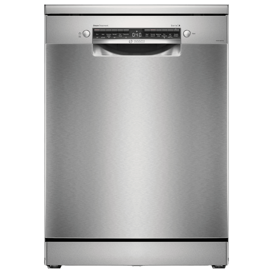 BOSCH Series 6 15 Place Settings Free Standing Dishwasher with Anti-Fingerprint (No Pre-rinse Required, Silver Inox)