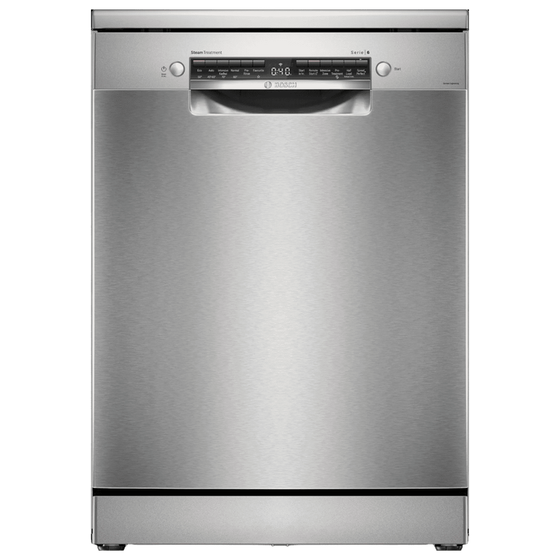 BOSCH Series 6 15 Place Settings Free Standing Dishwasher with Anti-Fingerprint (No Pre-rinse Required, Silver Inox)
