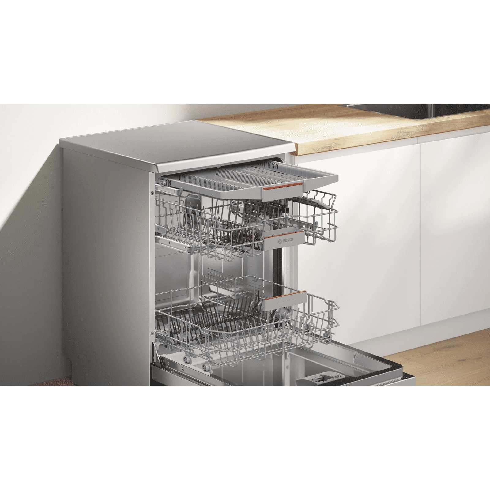 BOSCH Series 6 15 Place Settings Free Standing Dishwasher with Anti-Fingerprint (No Pre-rinse Required, Silver Inox)