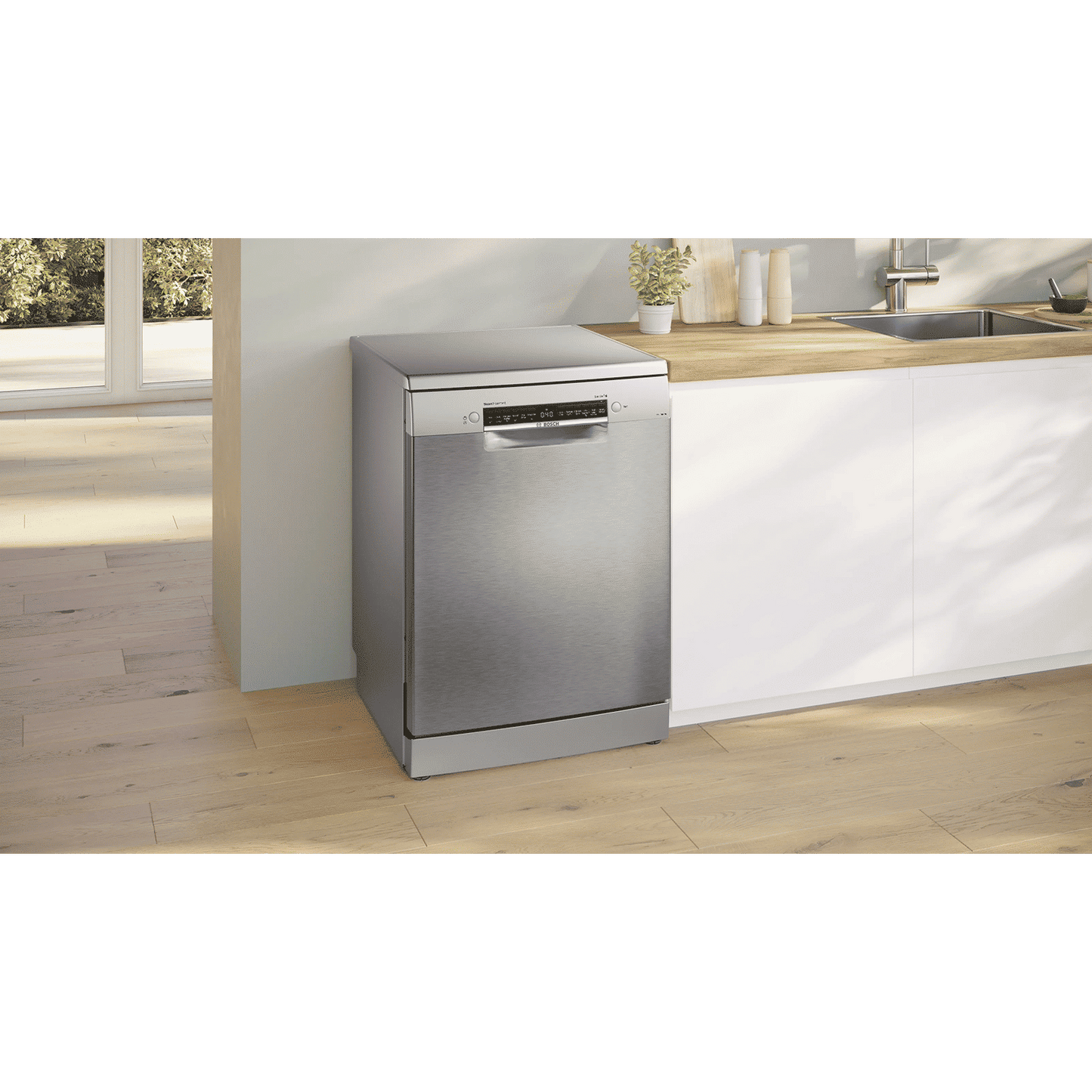 BOSCH Series 6 15 Place Settings Free Standing Dishwasher with Anti-Fingerprint (No Pre-rinse Required, Silver Inox)