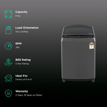 LG 8 kg 5 Star Fully Automatic Top Load Washing Machine (THD08SJM, AI Direct Drive, Middle Black)