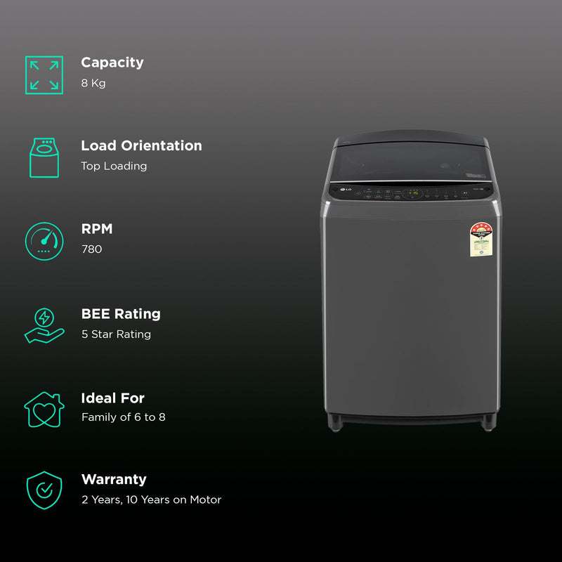 LG 8 kg 5 Star Fully Automatic Top Load Washing Machine (THD08SJM, AI Direct Drive, Middle Black)